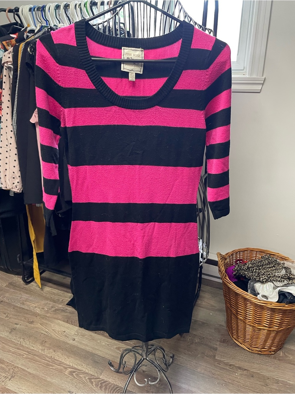 Pink Rose Pink and Black Striped Knit Top